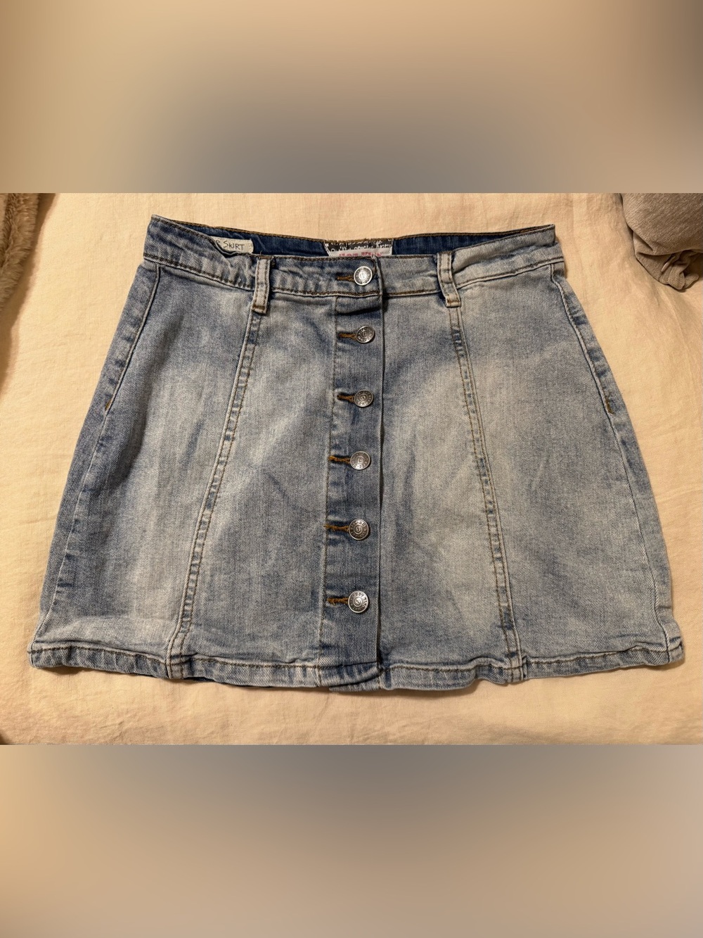 Hot Kiss Light Blue Button-Front Denim Skirt